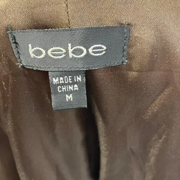 Bebe‎ Leather Brown Belted Trench Coat Womens Medium 70's Spring Steampunk